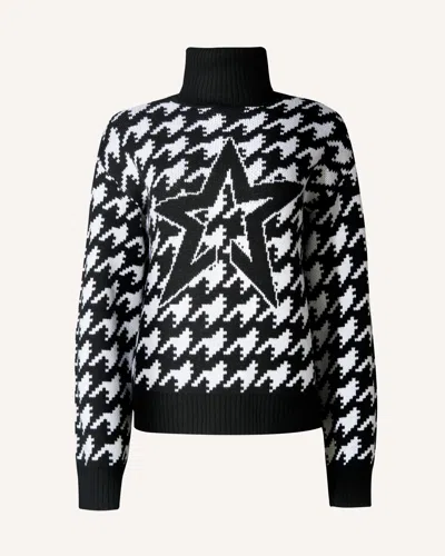Perfect Moment Chunky Houndstooth Merino Wool Sweater L In Black