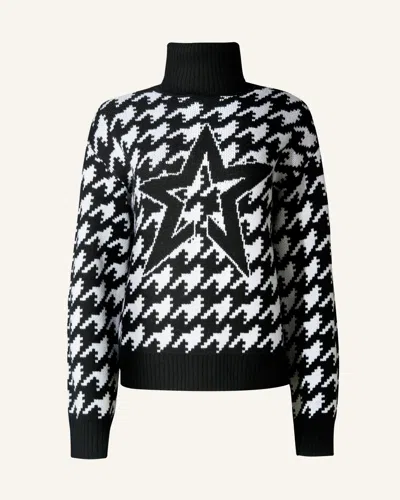 Perfect Moment Chunky Houndstooth Merino Wool Sweater Xs In Black-white-houndstooth-print