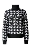 Perfect Moment Oversized Houndstooth Merino Wool Turtleneck Sweater In White