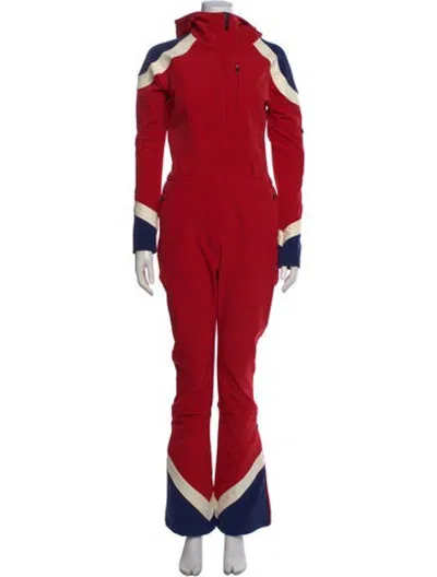 Pre-owned Perfect Moment Colorblock Pattern Crew Neck Ski Suit In Red