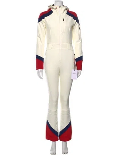 Pre-owned Perfect Moment Colorblock Pattern Crew Neck Ski Suit W/ Tags In Neutrals/white