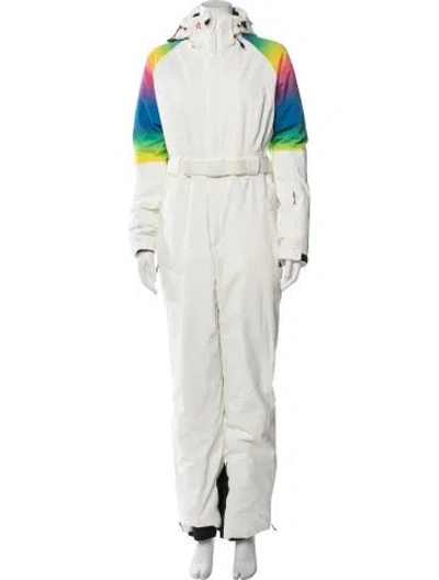 Pre-owned Perfect Moment Colorblock Pattern Crew Neck Ski Suit In White