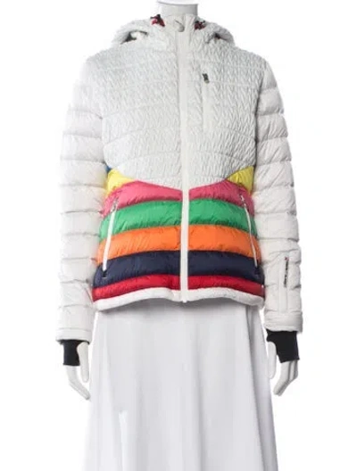 Pre-owned Perfect Moment Colorblock Pattern Down Coat In White