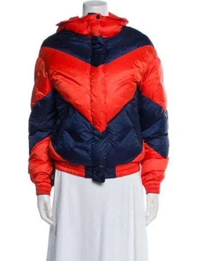 Pre-owned Perfect Moment Colorblock Pattern Down Jacket In Orange