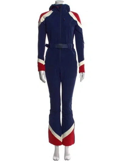Pre-owned Perfect Moment Colorblock Pattern Mock Neck Jumpsuit In Blue
