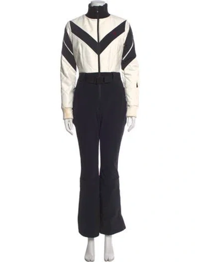 Pre-owned Perfect Moment Colorblock Pattern Mock Neck Ski Suit In Blue