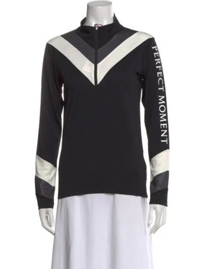 Pre-owned Perfect Moment Colorblock Pattern Mock Neck Top W/ Tags In Black