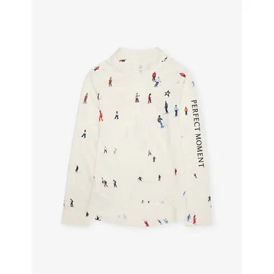 Perfect Moment Kids' Thermal Half-zip Jersey Top 6-14 Years Dede Ski Print In White