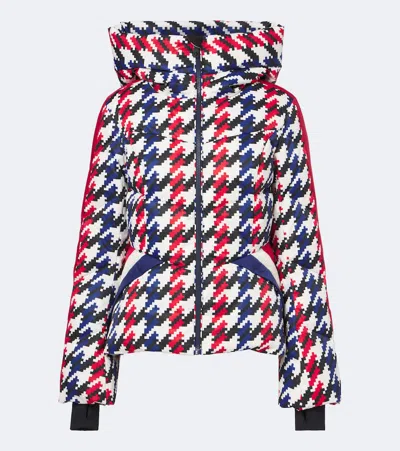 Perfect Moment Duvet Houndstooth Hooded Down Ski Jacket In Brown