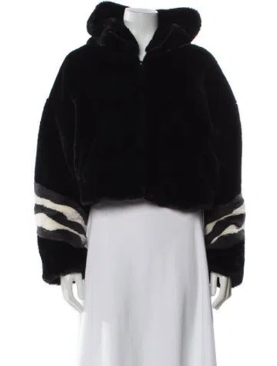 Pre-owned Perfect Moment Faux Fur Colorblock Pattern Faux Fur Jacket In Black