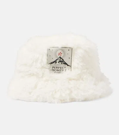Perfect Moment Faux Shearling Bucket Hat In White