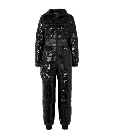 Perfect Moment Floe Embroidered Padded Glossed-shell Down Ski Suit In Black
