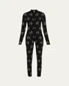 Perfect Moment Floro Metallic Intarsia Merino Wool-blend Bodysuit In Blackgold