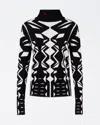 Perfect Moment Geo Merino Wool Turtleneck Xs In White-black