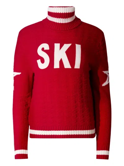 Perfect Moment Glacier Merino Wool Turtleneck Sweater In Red