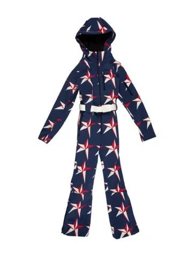Pre-owned Perfect Moment Graphic Print Crew Neck Ski Suit In Blue