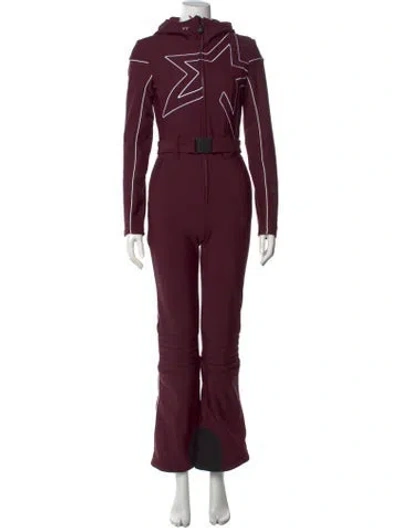 Pre-owned Perfect Moment Graphic Print Crew Neck Ski Suit W/ Tags In Burgundy