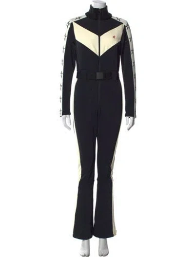 Pre-owned Perfect Moment Graphic Print Mock Neck Ski Suit In Black