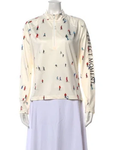 Pre-owned Perfect Moment Graphic Print Mock Neck Top In Neutral