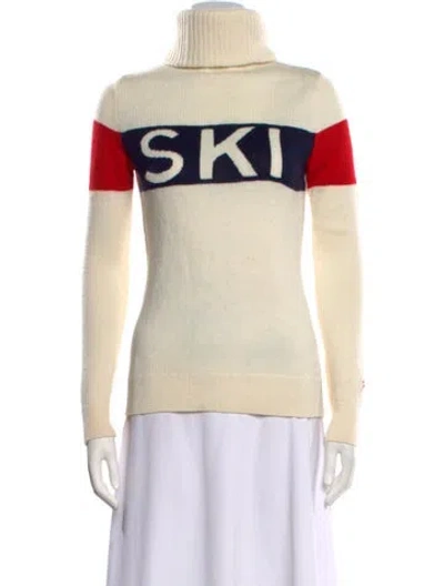 Pre-owned Perfect Moment Graphic Print Turtleneck Sweater In White