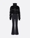 Perfect Moment Helen Embroidered Quilted Down Ski Suit In Black