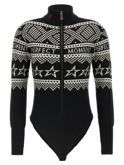 Perfect Moment Intarsia-knit Merino Wool Bodysuit Xl In Black