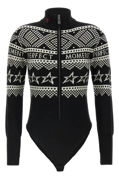Perfect Moment Intarsia-knit Merino Wool Bodysuit Xl In Black