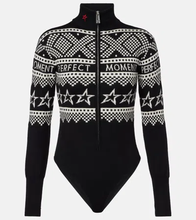 Perfect Moment Intarsia-knit Merino Wool Bodysuit Xl In Black