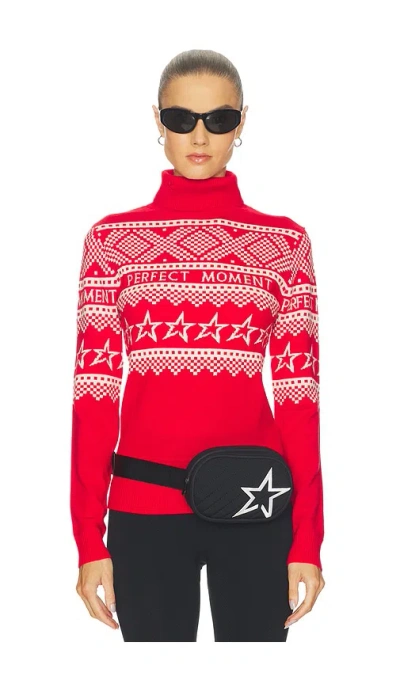 Perfect Moment Holiday Roll Neck Sweater In Red