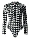 Perfect Moment Houndstooth Long-sleeve Half-zip Swimsuit In Black