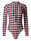 Perfect Moment Houndstooth Long-sleeve Half-zip Swimsuit In Multi
