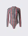 Perfect Moment Houndstooth Long-sleeve Half-zip Swimsuit In Multi