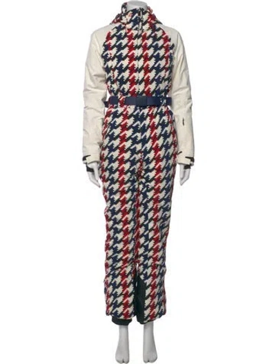 Pre-owned Perfect Moment Houndstooth Print Crew Neck Jumpsuit In White