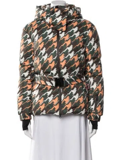 Pre-owned Perfect Moment Houndstooth Print Down Jacket W/ Tags In Green