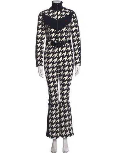 Pre-owned Perfect Moment Houndstooth Print Mock Neck Ski Suit In White