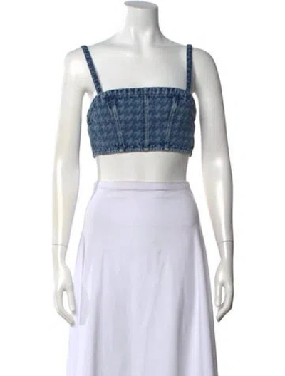 Pre-owned Perfect Moment Houndstooth Print Square Neckline Crop Top W/ Tags In Black