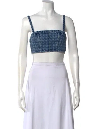 Pre-owned Perfect Moment Houndstooth Print Square Neckline Crop Top W/ Tags In Black