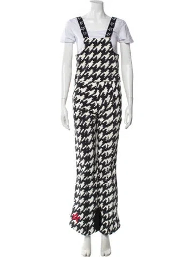 Pre-owned Perfect Moment Houndstooth Print Square Neckline Jumpsuit W/ Tags In Black