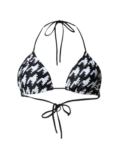 Perfect Moment Houndstooth-pattern Bikini Top In Black