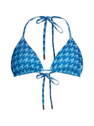 Perfect Moment Houndstooth-pattern Bikini Top In Blue
