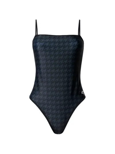 Perfect Moment Houndstooth-pattern Tie-back Swimsuit In Black