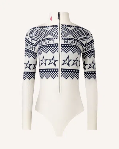 Perfect Moment Intarsia-knit Merino Wool Bodysuit L In Blue
