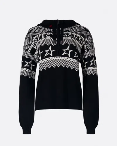 Perfect Moment Intarsia-knit Merino Wool Hoodie L In Black