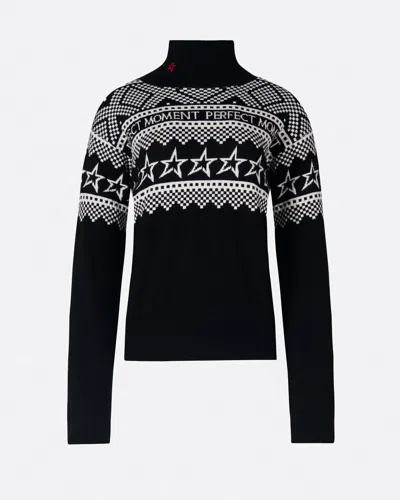 Perfect Moment Intarsia-knit Merino Wool Turtleneck L In Black