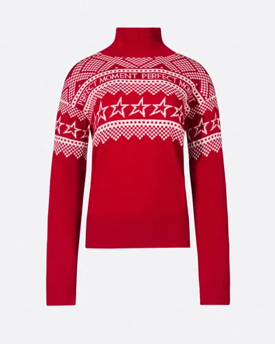 Perfect Moment Holiday Intarsia Wool Turtleneck Sweater In Red