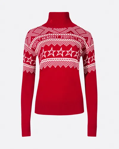 Perfect Moment Intarsia-knit Merino Wool Turtleneck Xl In Red