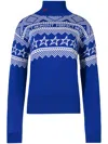 Perfect Moment Intarsia-knit Merino Wool Turtleneck Xs In Blue