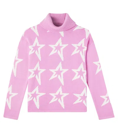 Perfect Moment Kids' Intarsia Virgin Wool Turtleneck Sweater In Pink