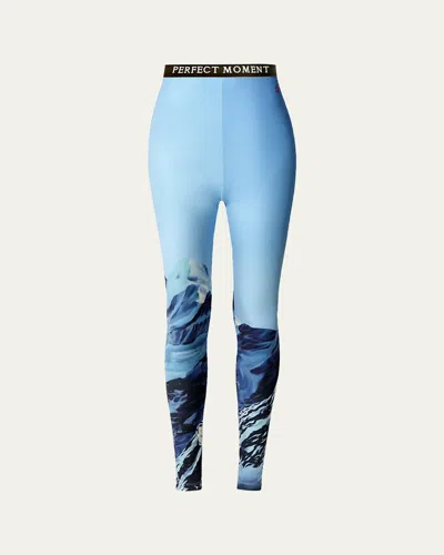 Perfect Moment Jacquard Base Layer Ski Leggings In Blue