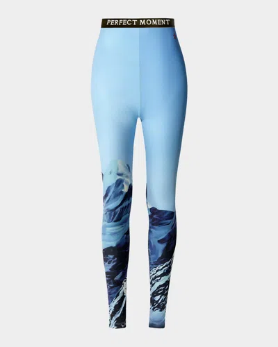 Perfect Moment Printed Base Layer Leggings In Ski Lift Blue